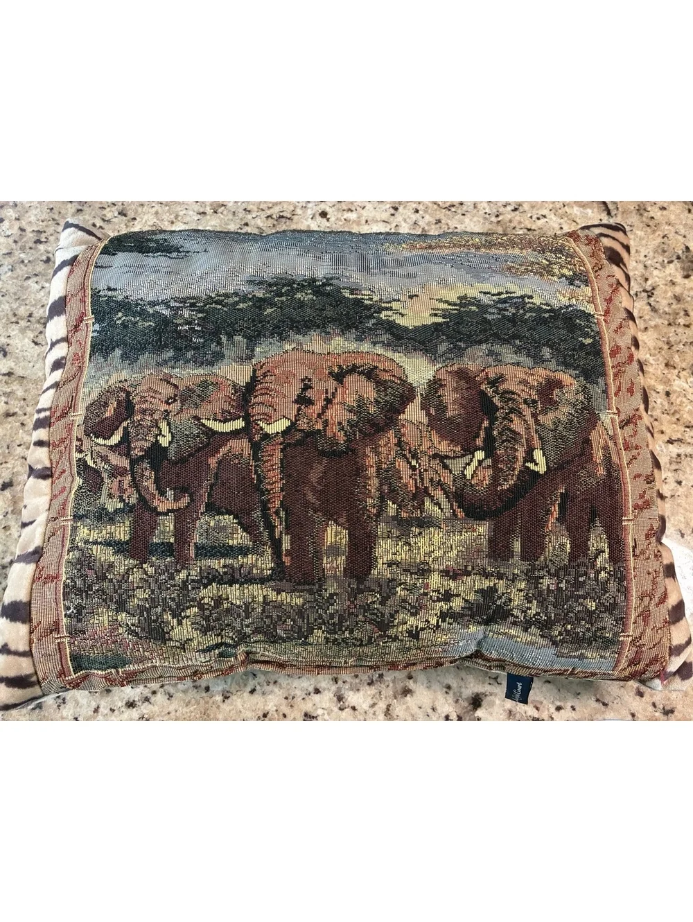 Vintage Ashford Court Elephant Safari Woven Tapestry Pillow with Tiger Back